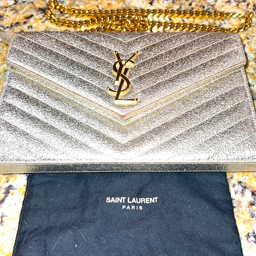 ST LAURENT gorgeous Matelasse Monogram Envelope Chain shoulder bag Retails $1590